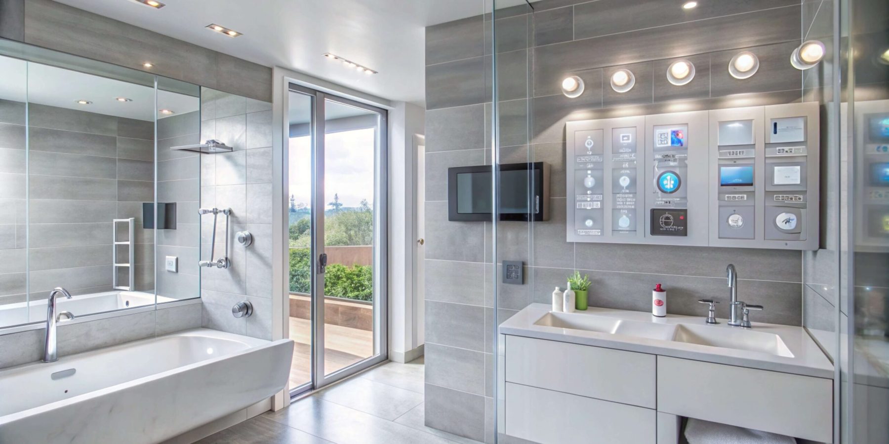 modern-bathroom-with-bathtub-double-sink-vanity-smart-home-technology